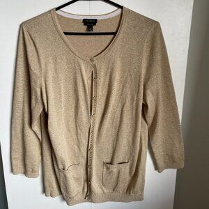 Talbots Cotton Beige Metallic Cardigan in Medium